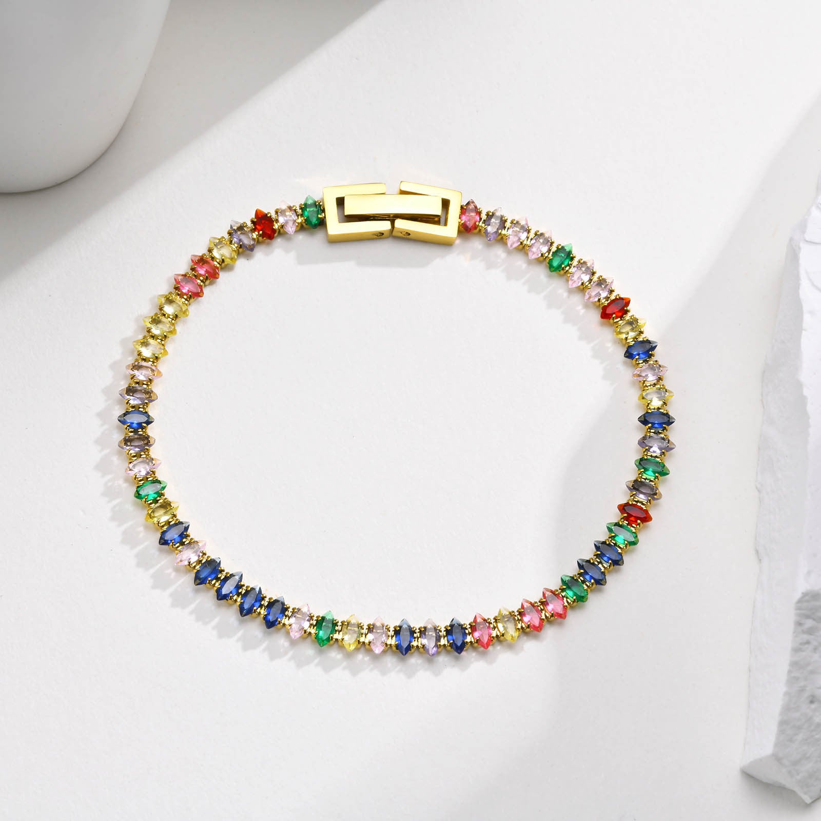 Women's Stainless Steel Rainbow Color Zircon Bracelet