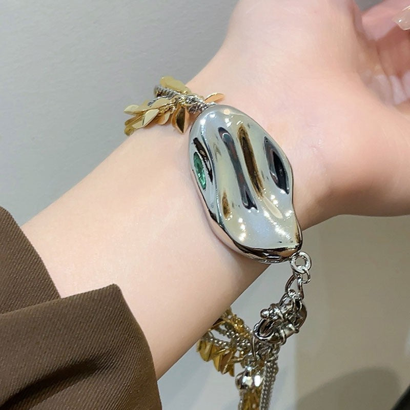 French Minority Design Smart Irregular Gold And Silver Two-tone Wheat Tassel Bracelet