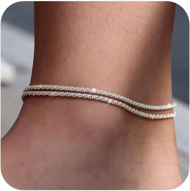French Minority Colorful Shining Zircon Snake Chain Leather Rope Beach Love Anklet