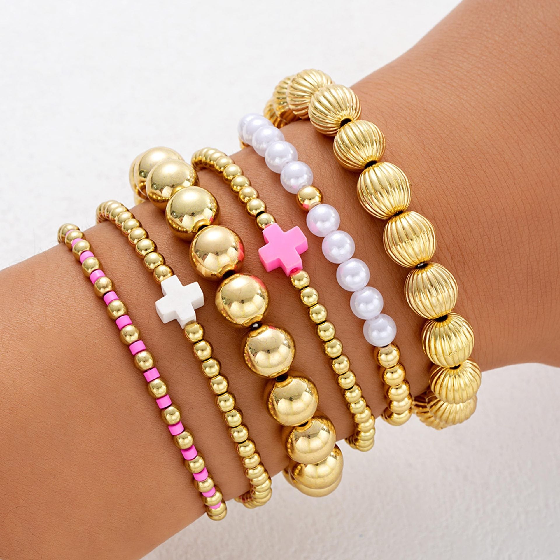 Women's Gold Beaded Fashion Stacking Bracelet Suit