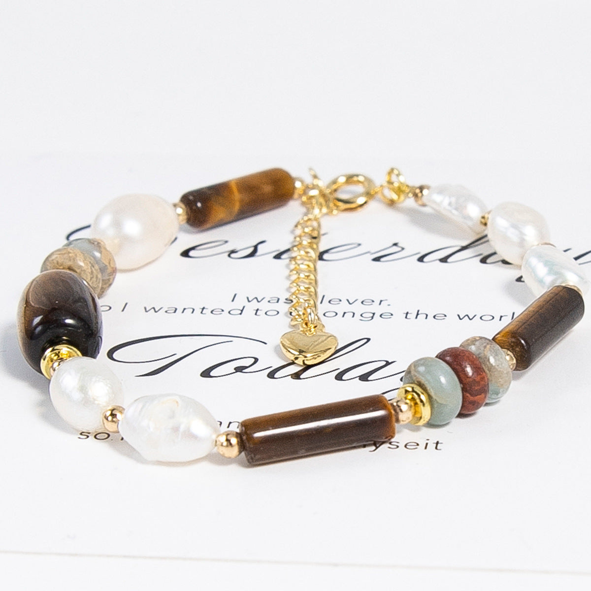 American Tigereye Natural Stone Freshwater Baroque Pearl Beaded Bracelet