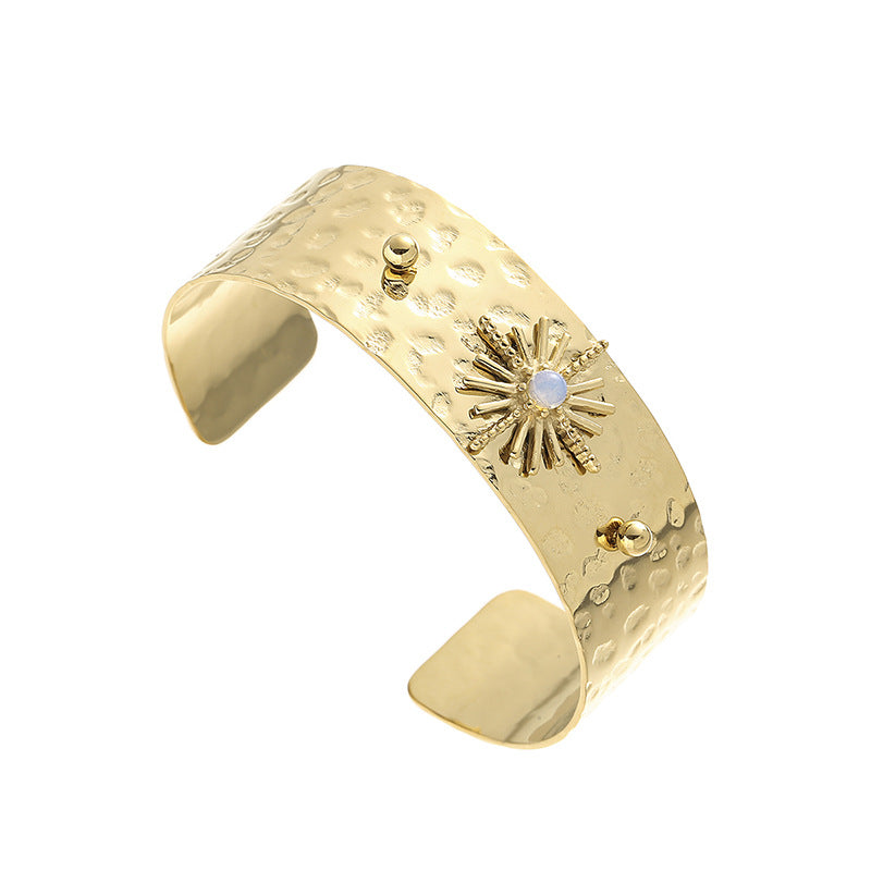 Tapping Pattern Eight-pointed Stars Natural Stone Bracelet Titanium Steel