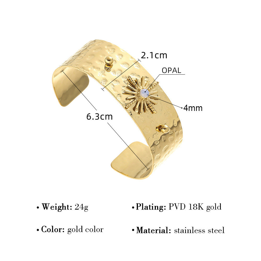 Tapping Pattern Eight-pointed Stars Natural Stone Bracelet Titanium Steel