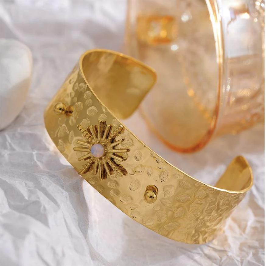 Tapping Pattern Eight-pointed Stars Natural Stone Bracelet Titanium Steel
