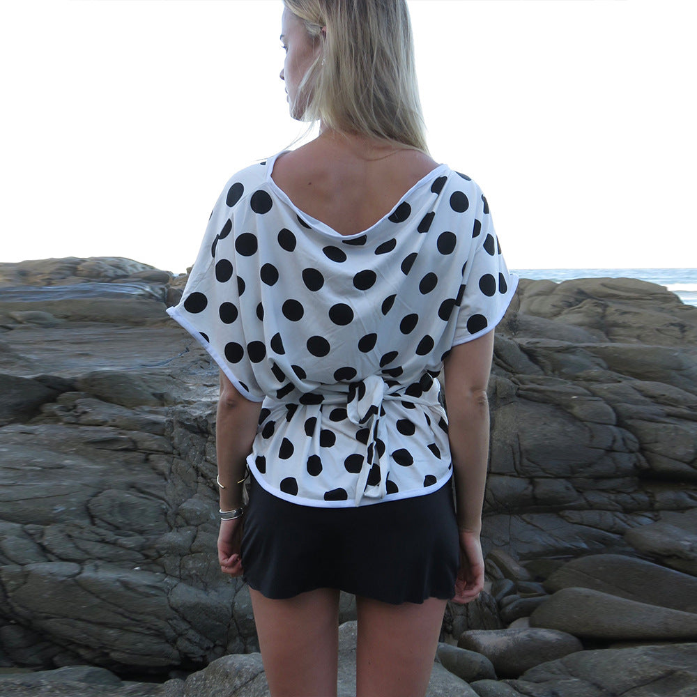 Women's Polka Dot Top Elegant Slant Shoulder