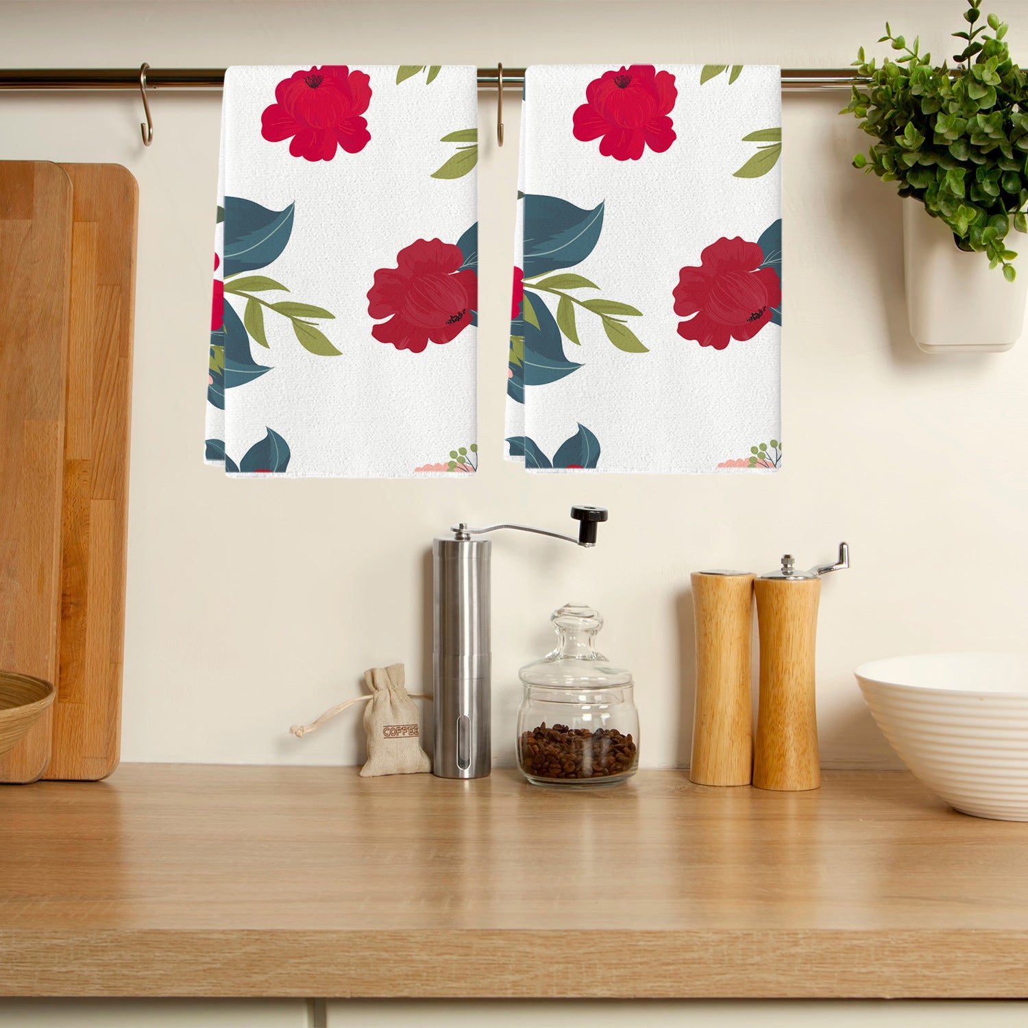 Watercolor Flower Fruit Blue And White Porcelain Texture Dish Towel Kitchen Decoration Dishwashing Dry