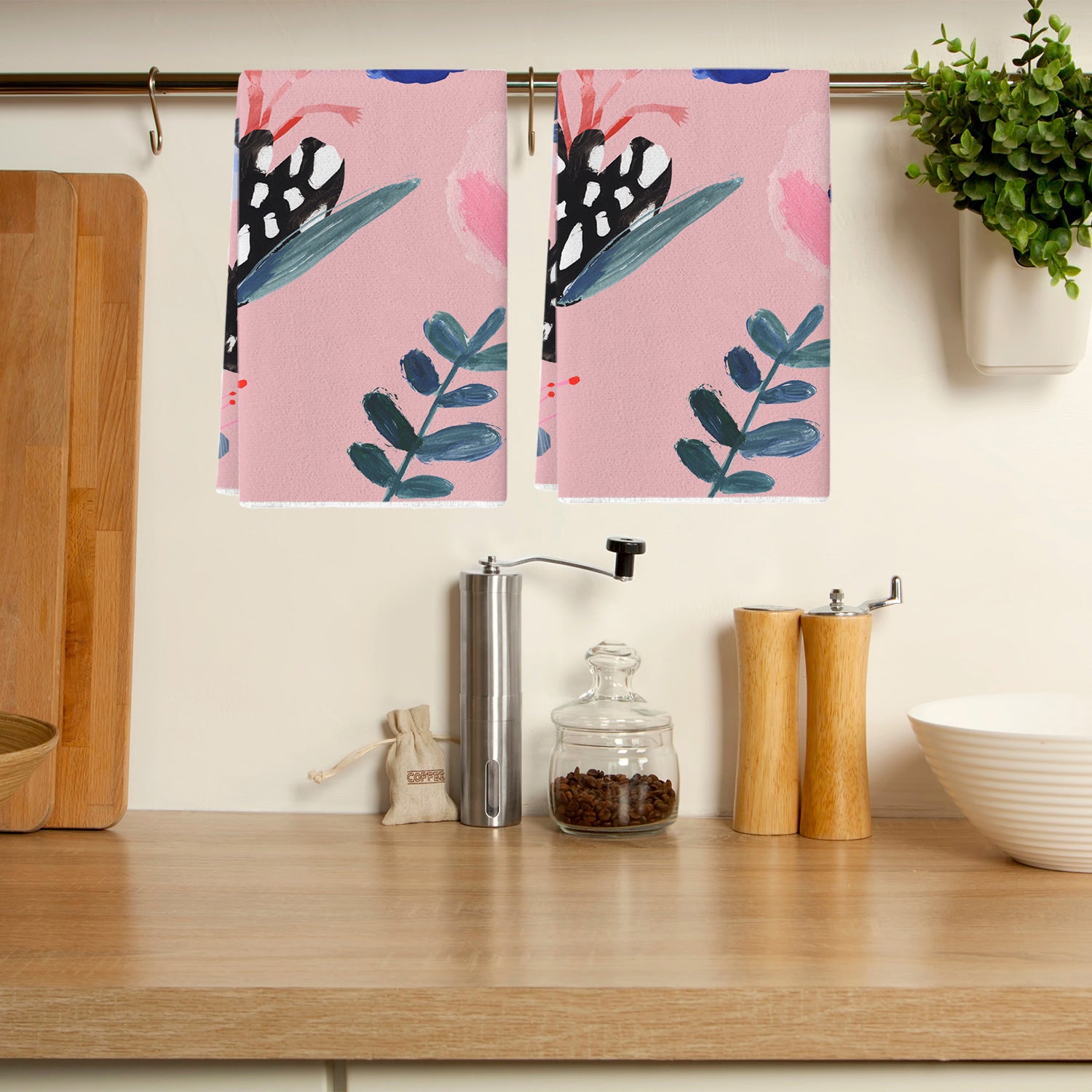 Watercolor Flower Fruit Blue And White Porcelain Texture Dish Towel Kitchen Decoration Dishwashing Dry
