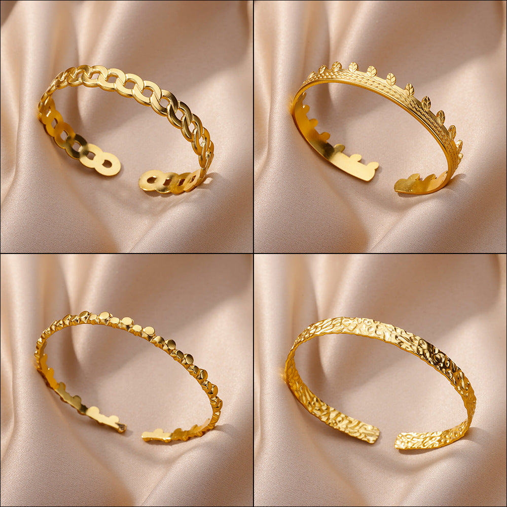 Simple Pleated Pattern Opening Bracelet Women