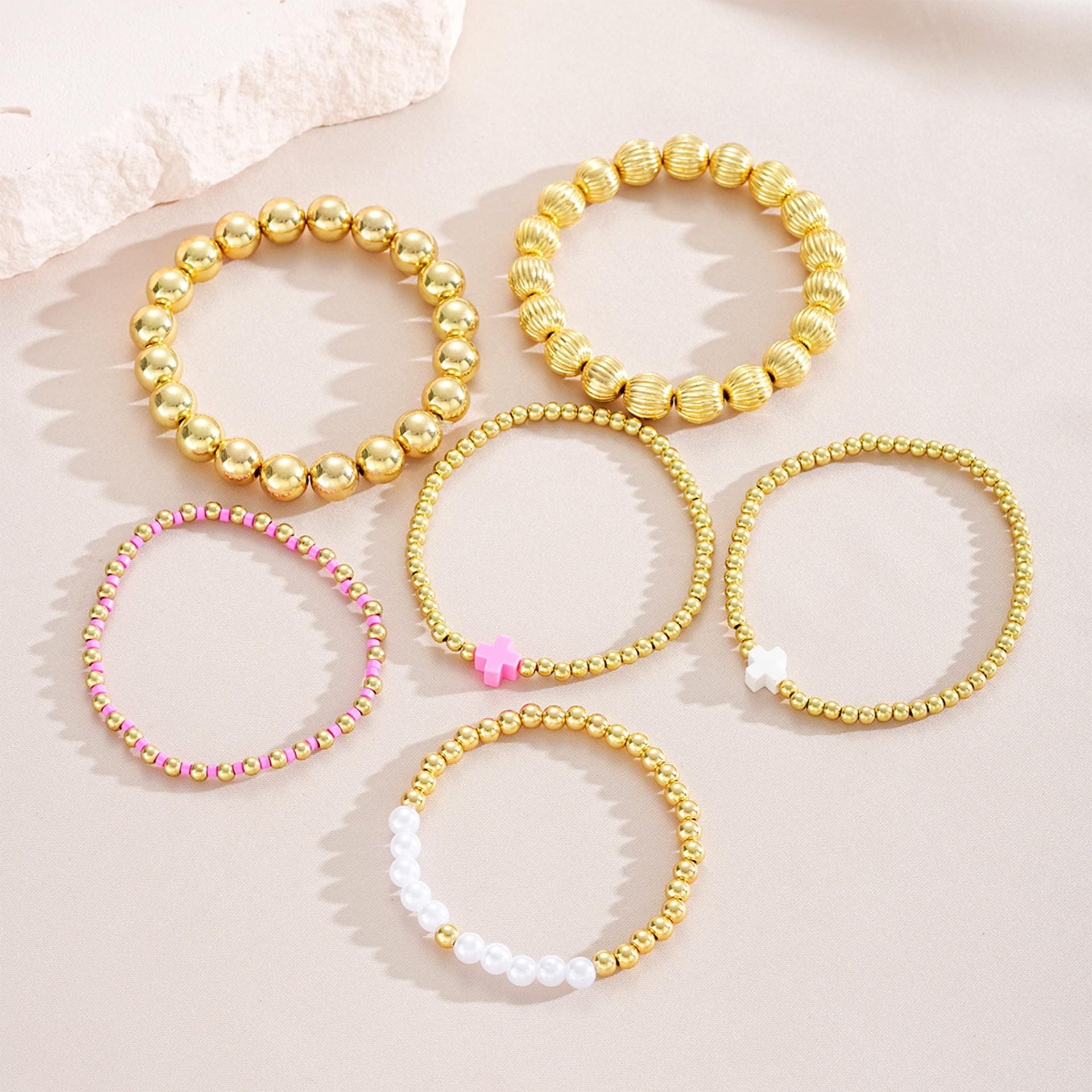 Women's Gold Beaded Fashion Stacking Bracelet Suit