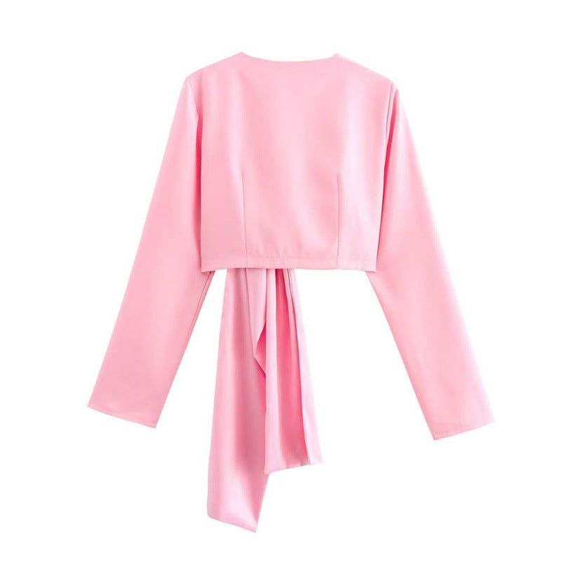 Niche Design Bow Decoration Long Sleeve Shirt Sweet Elegance