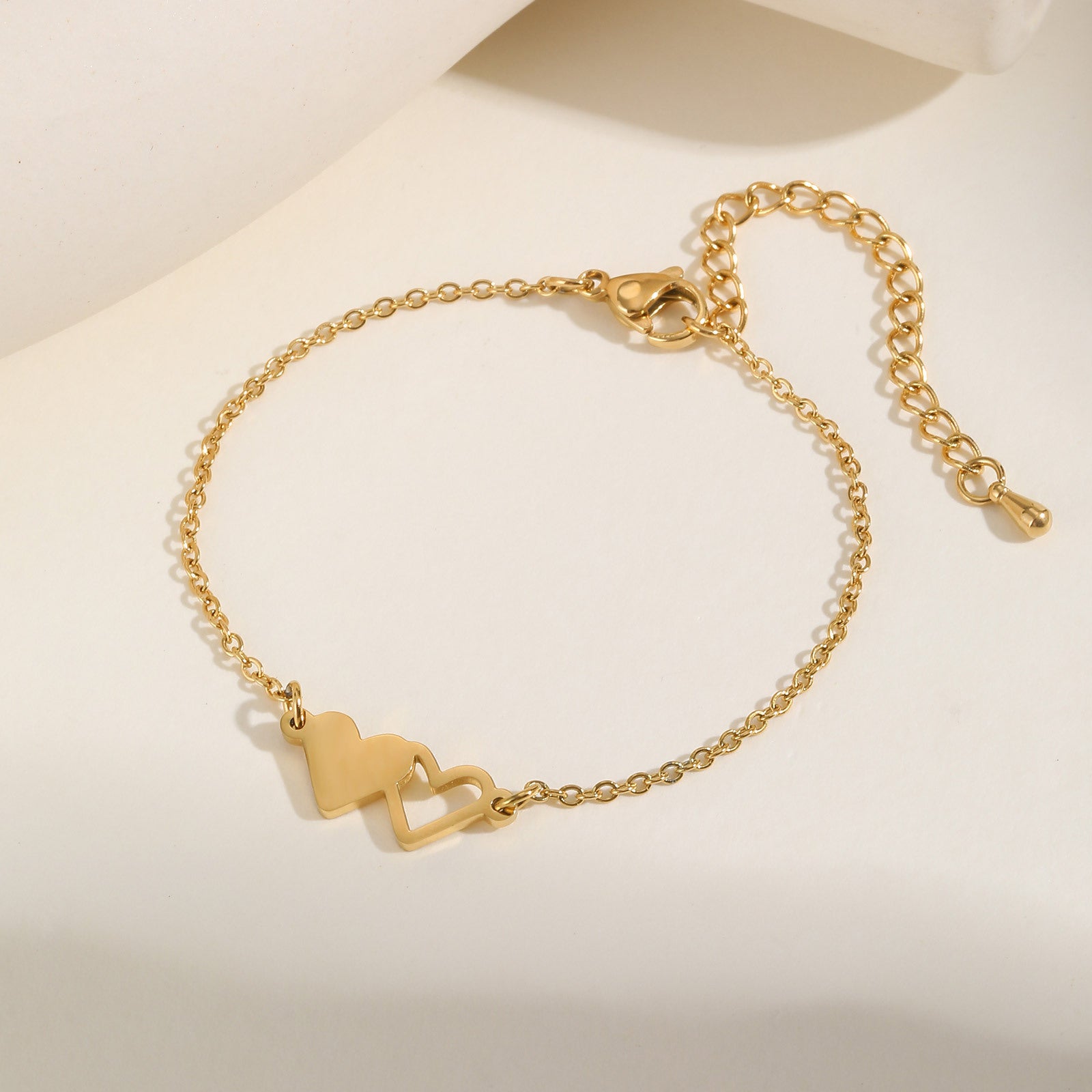 Stainless Steel Doppel Herz Bracelet Gold Women's
