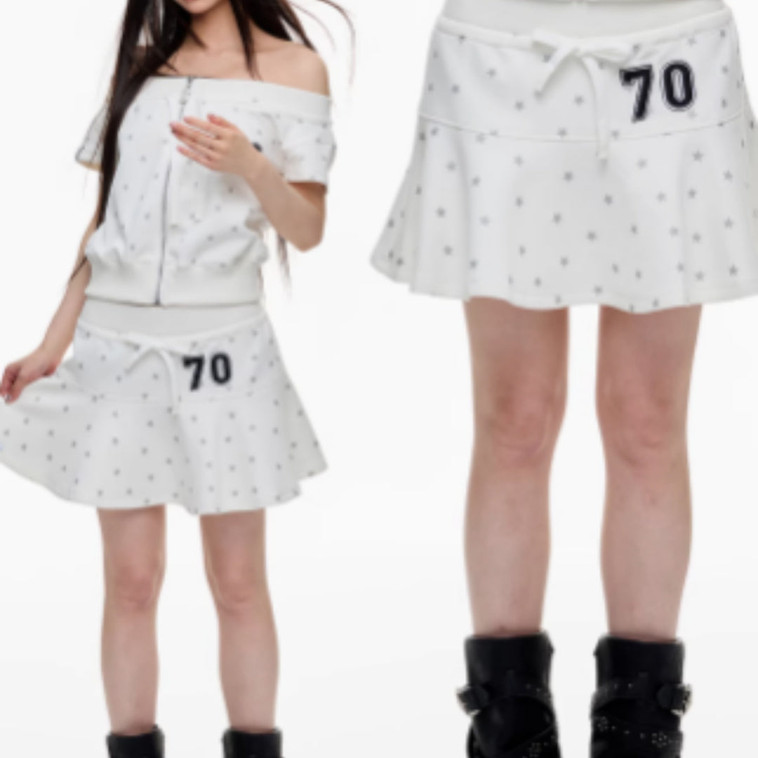 Sports Short Sleeved Cardigan With Star Print Stitching